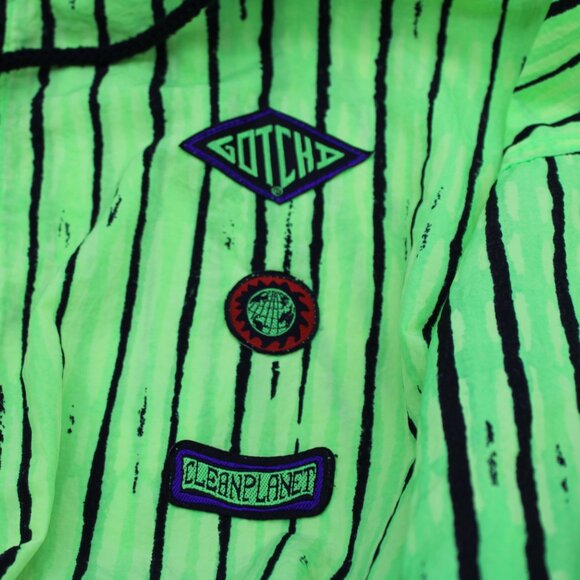 Vintage Gotcha Windbreaker - Neon Green Stiped - Men's Medium - Picture 2 of 7